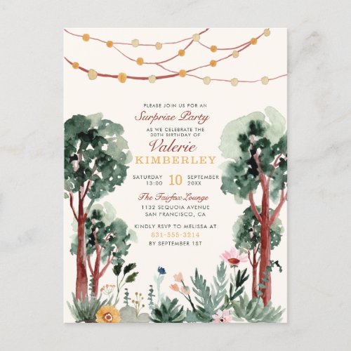 Sweet Green Botanical Trees Floral Surprise Party Invitation Postcard