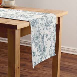 Sweet Green Bunny Rabbits French Toile Short Table Runner