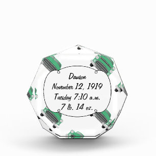 Sweet Green Classic Car Baby Boy Stats Acrylic Award