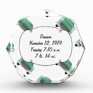 Sweet Green Classic Car Baby Boy Stats Acrylic Award