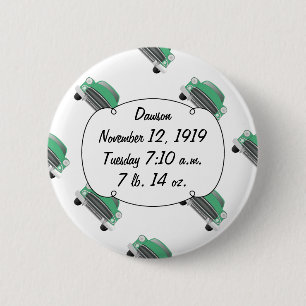 Sweet Green Classic Car Baby Boy Stats Pinback Button