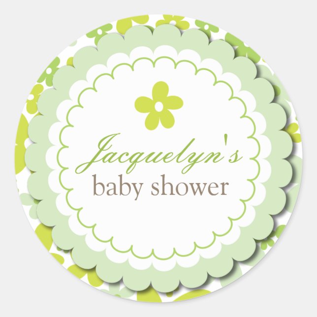 Sweet Green Daisy Flowers Boy Or Girl Baby Shower Classic Round Sticker (Front)