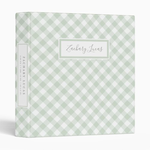 Sweet Green Gingham Baby Photo Book  3 Ring Binder