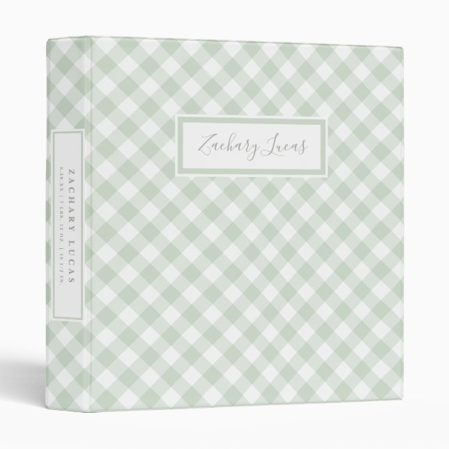 Sweet Green Gingham Baby Photo Book  3 Ring Binder (Front/Spine)