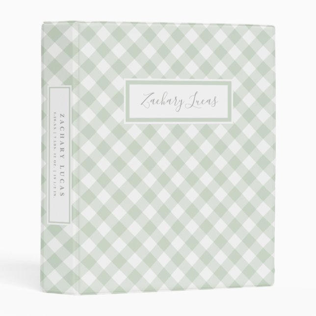 Sweet Green Gingham Baby Photo Book Mini Binder (Front/Spine)