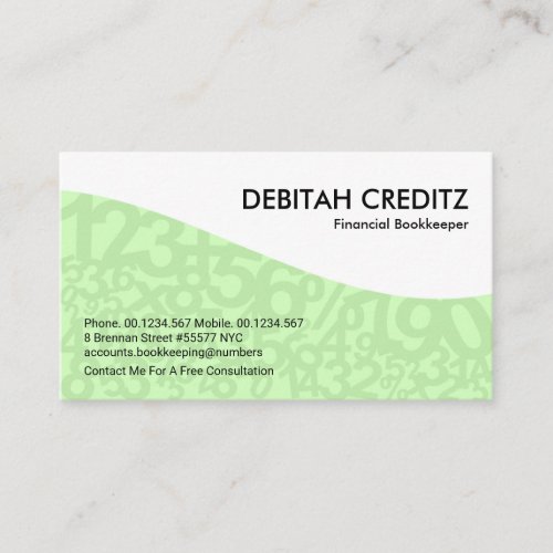 Sweet Green Numbers Wave Bookkeeper Business Card