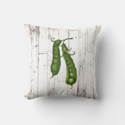 Sweet Green Peas Pea White Wood Rustic Farmhouse Throw Pillow