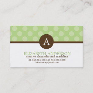 Sweet Green Polka Dots and Monogram Calling Card