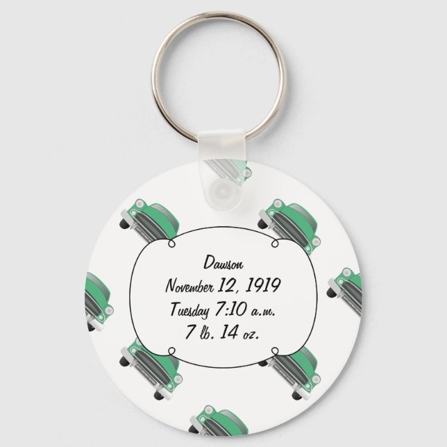 Sweet Green Retro Car Baby Boy Gifts Keychain (Front)