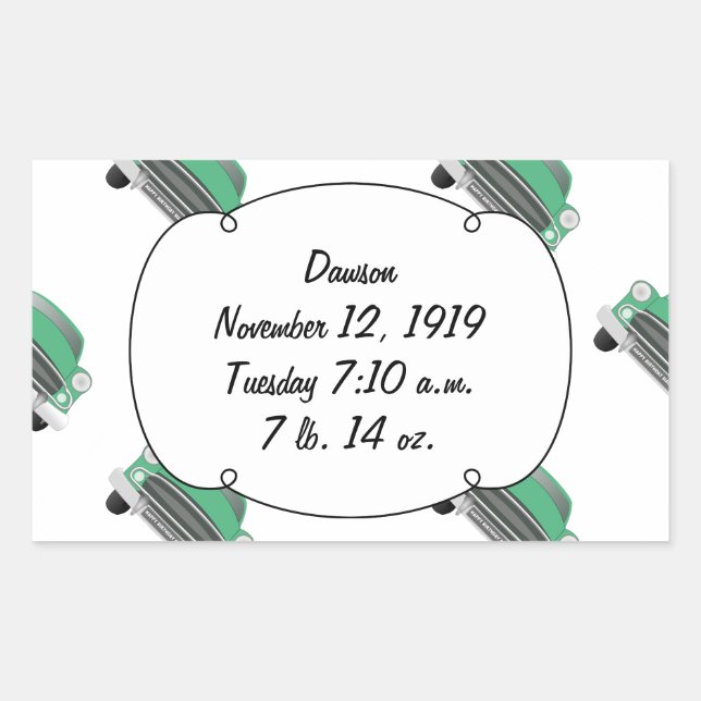 Sweet Green Retro Car Baby Boy Gifts Rectangular Sticker (Front)