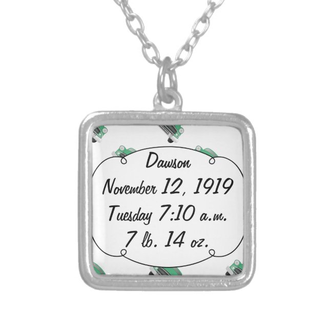 Sweet Green Retro Car Baby Boy Gifts Silver Plated Necklace (Front)