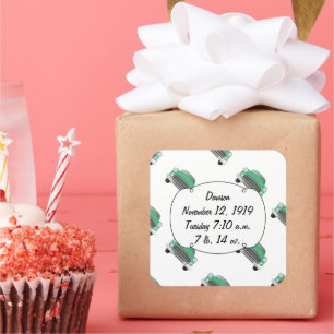 Sweet Green Retro Car Baby Boy Gifts Square Sticker