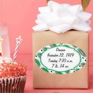 Sweet Green Retro Car Baby Shower Announcement Oval Sticker