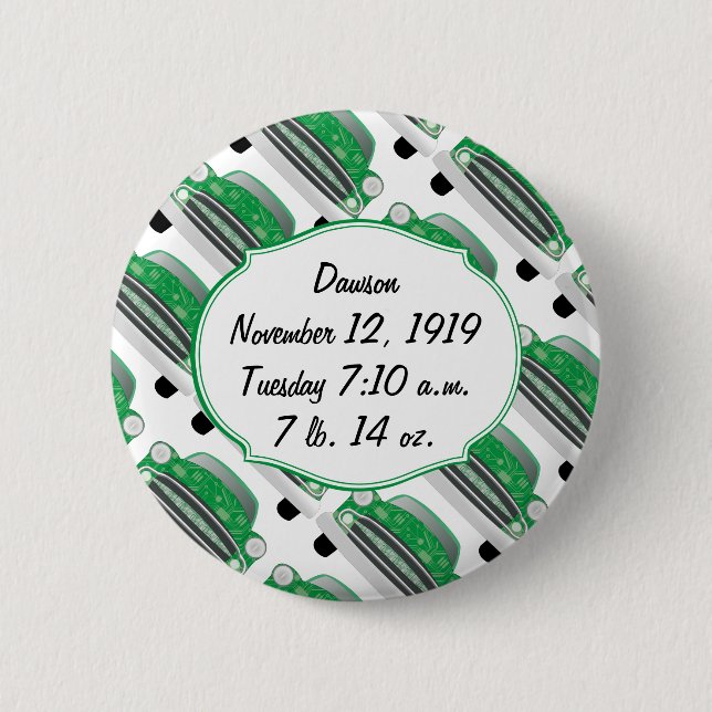 Sweet Green Retro Car Baby Shower Gifts Button (Front)
