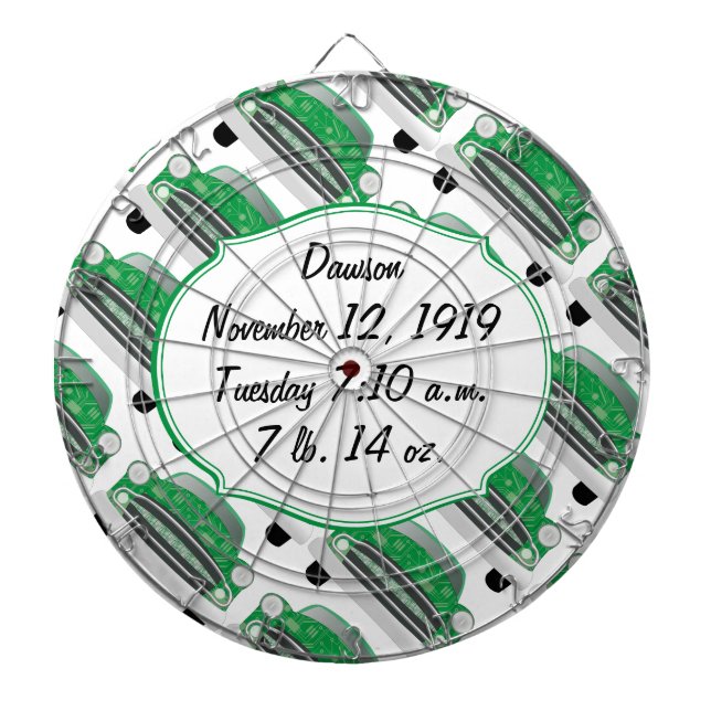 Sweet Green Retro Car Baby Shower Gifts Dartboard With Darts (Front)