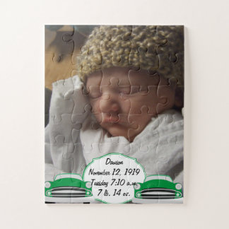 Sweet Green Retro Car Baby Shower Gifts Jigsaw Puzzle
