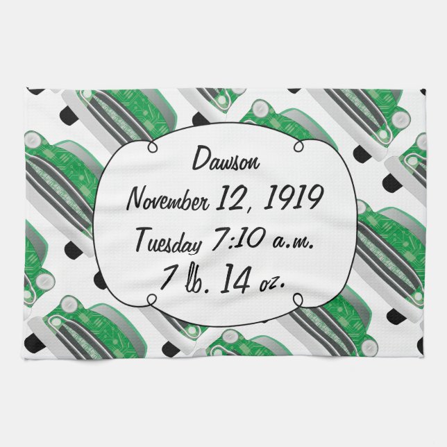Sweet Green Retro Car Baby Shower Gifts Kitchen Towel (Horizontal)