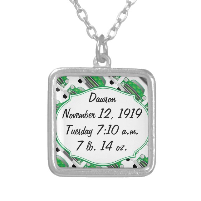 Sweet Green Retro Car Baby Shower Gifts Silver Plated Necklace (Front)