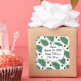 Sweet Green Retro Car Baby Shower Gifts Square Sticker