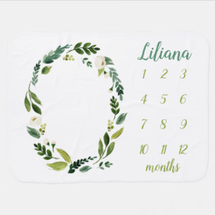 Sweet Greenery Baby Name Monthly Milestone Photo Baby Blanket
