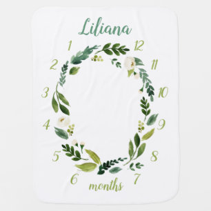 Sweet Greenery Baby Name Monthly Milestone Photo Blanket