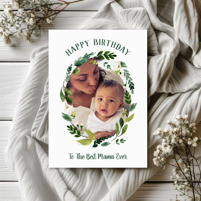 Sweet Greenery Birthday Photo Card for Mom (Creator Uploaded)