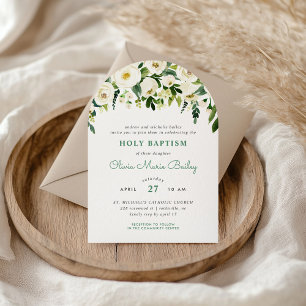 Sweet Greenery Floral Baptism Invitation