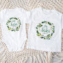Sweet Greenery Floral Big Sister Name Monogram Baby T-Shirt