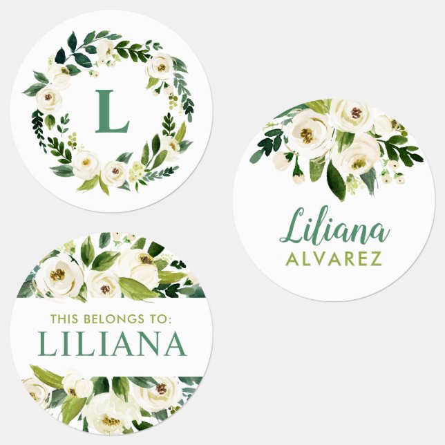 Sweet Greenery Floral Monogram Kids' Labels (Group)