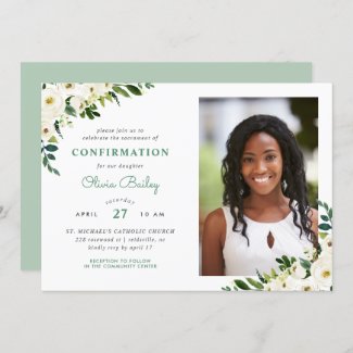 Sweet Greenery Floral Photo Confirmation Invitation