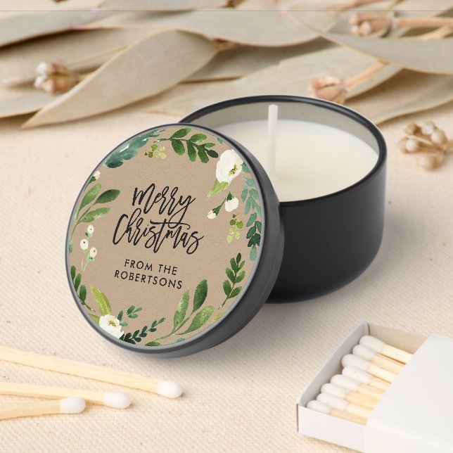 Sweet Greenery Floral Wreath Merry Christmas Mini Candle Favors (Insitu)