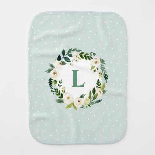 Sweet Greenery Floral Wreath Monogram Baby Burp Cloth