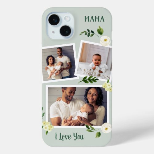 Sweet Greenery Mama Custom Photo Gift iPhone 15 Plus Case