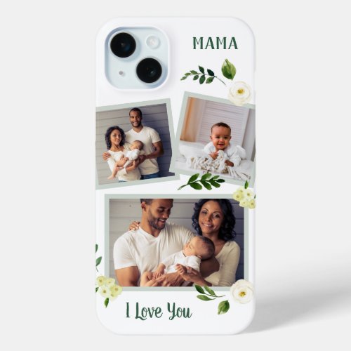 Sweet Greenery Mama Custom Photo Gift iPhone 15 Plus Case