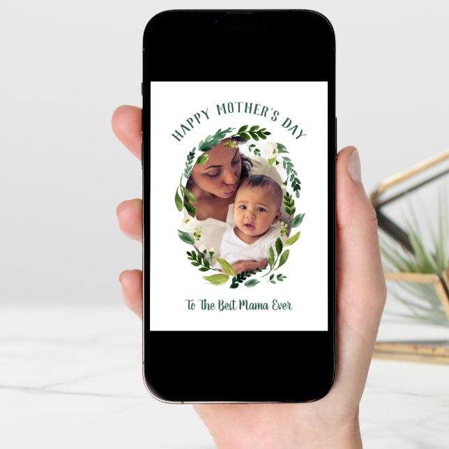 Sweet Greenery Mother's Day Photo Card for Mom (Front Digital)