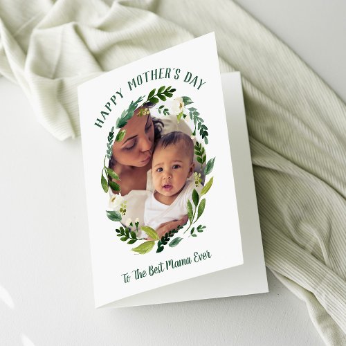 Sweet Greenery Mothers Day Photo Card for Mom