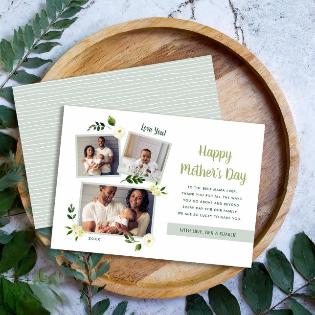 Sweet Greenery Mother's Day Photo Card for Mom (Creator Uploaded)