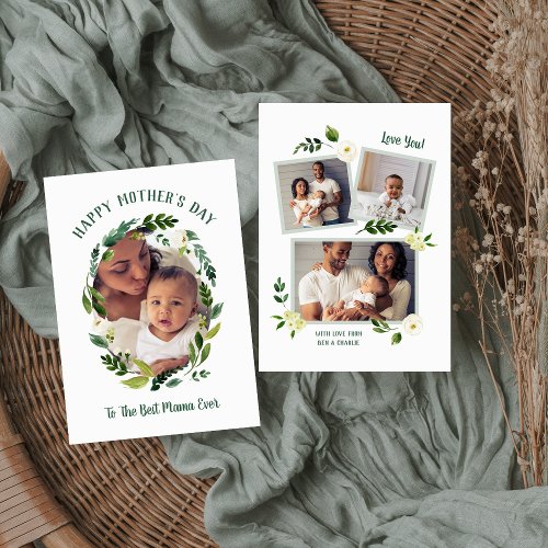 Sweet Greenery Mothers Day Photo Card for Mom