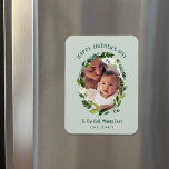 Sweet Greenery Mother's Day Photo Gift for Mom Magnet<br><div class="desc">Custom printed Mother's Day magnet personalized with your photos and text. This sweet design features a painted botanical wreath of simple greenery leaves and flowers framing your photo. Use the design tools to change the background color, add more photos, edit the text and customize the fonts and colors to create...</div>