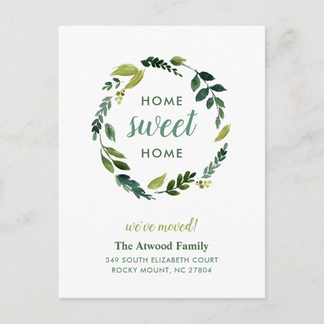Sweet Greenery New Address Moving Announcement Postcard (Front)
