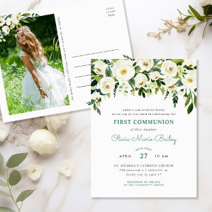 Sweet Greenery Photo First Communion Invitation