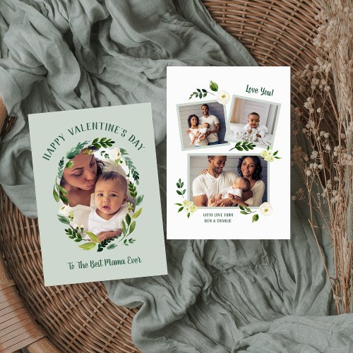 Sweet Greenery Valentines Day Photo Card for Mom