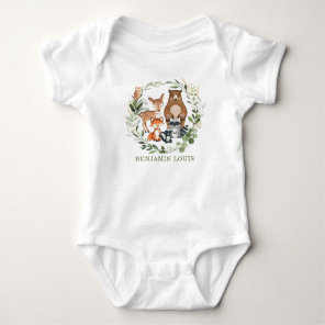Sweet Greenery Woodland Forest Animals Monogram Baby Bodysuit