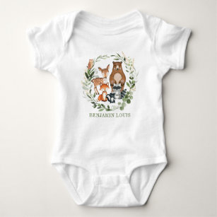 Sweet Greenery Woodland Forest Animals Monogram Baby Bodysuit