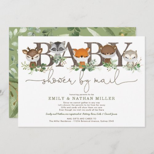 Sweet Greenery Woodland Forest Baby Shower By Mail Invitation