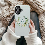 Sweet Greenery Wreath and Mint Dots Monogram iPhone 16 Case<br><div class="desc">Custom monogrammed phone cases personalized with your initial or other text. This simple farmhouse inspired design features a watercolor wreath of greenery and white flowers on a mint polka dot background. Add your monogram letter in the botanical frame. Use the design tools to choose any background color, change text fonts...</div>