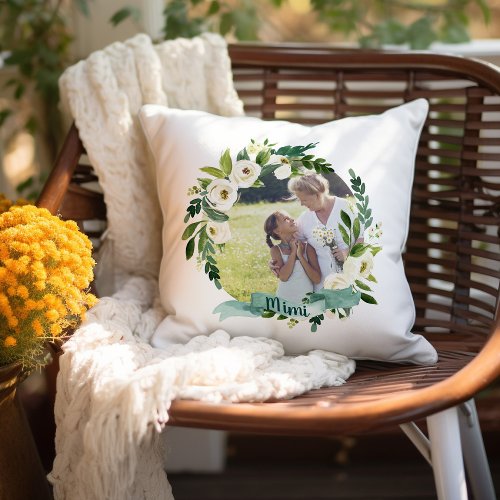 Sweet Greenery Wreath Mimi Photo Throw Pillow