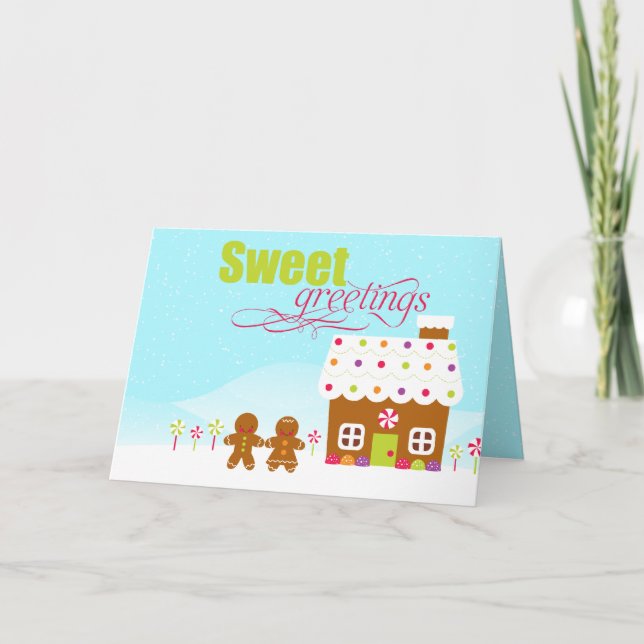 Sweet greeting gingerbread house holiday card (Front)