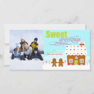 Sweet greeting gingerbread house holiday photocard