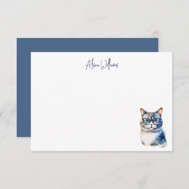Sweet Grey Cat Personalized Thank You Note Card (Front/Back)